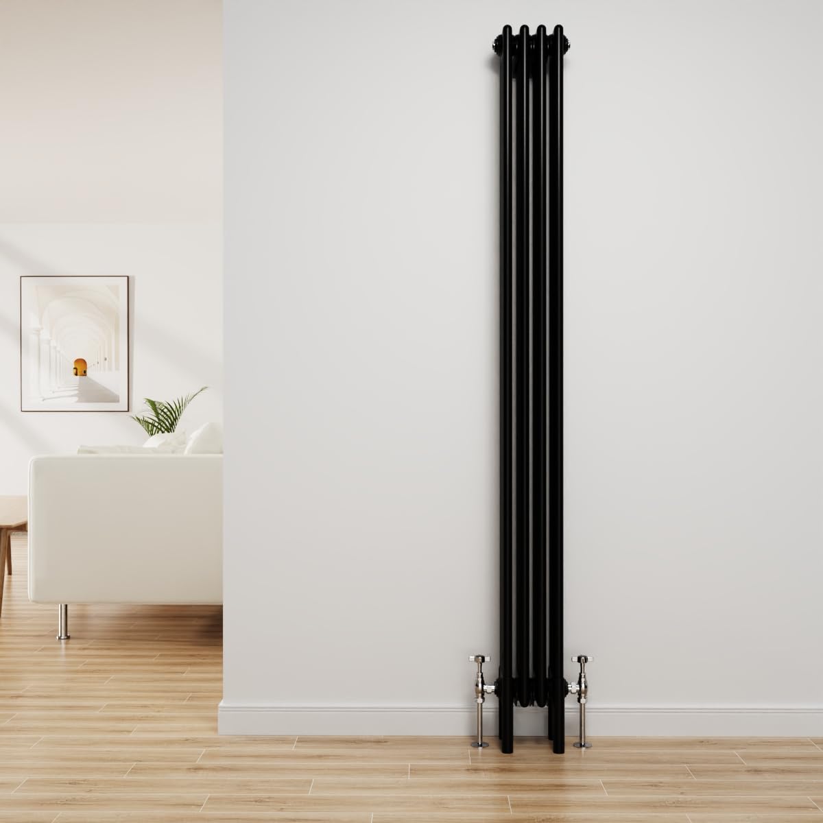Nrg Black Traditional Radiator Cast Iron 4 Column Vertical Central Heating Bathroom Radiators 1800X200mm