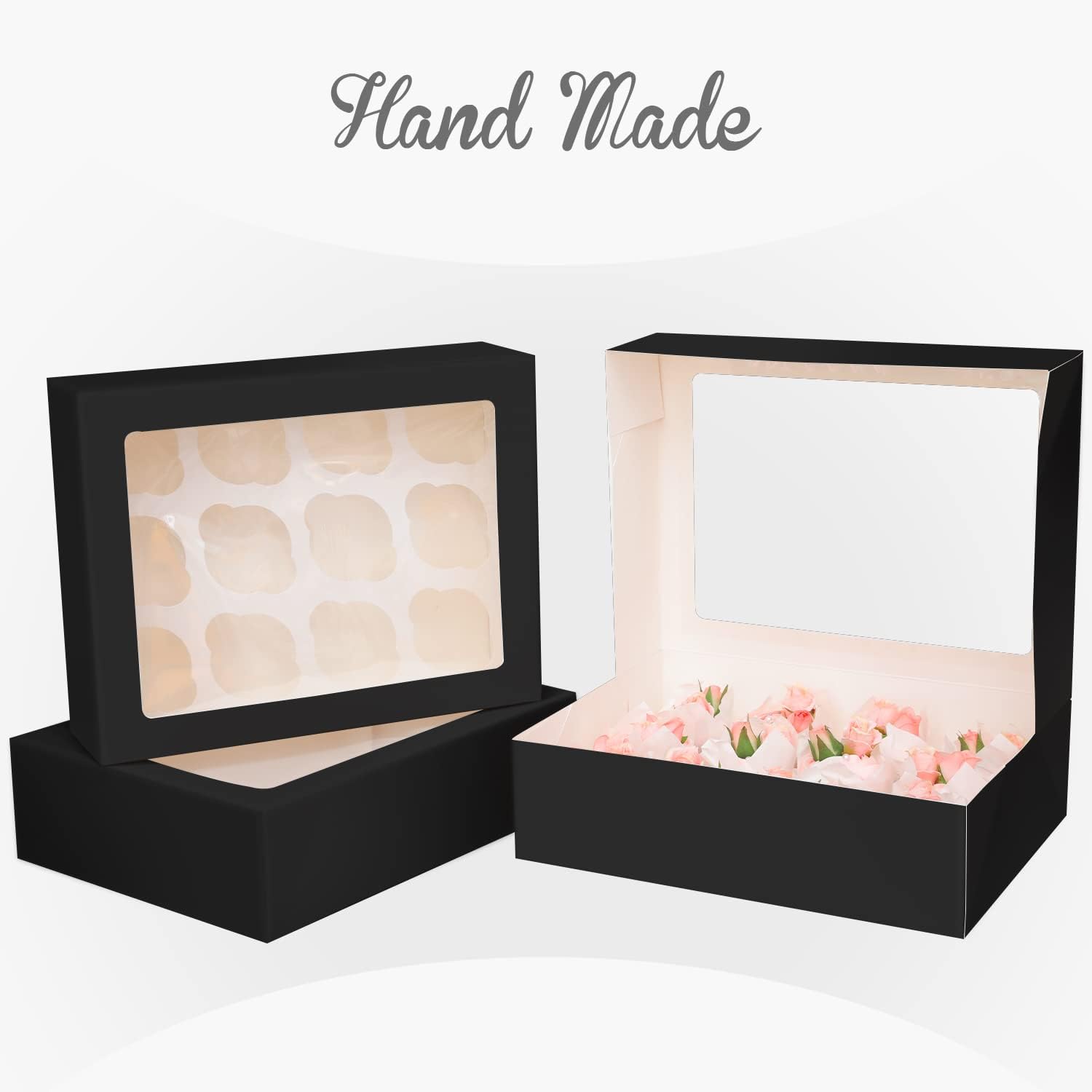Gcardist Auto-pop Up 12 Cupcake Boxes with Window Black 6 Packs Cupcake Box 33x25.4x9cm Bakery Boxes for Cupcakes Carrier Cupcake Containers (13x10x3.5 inch) - Image 4
