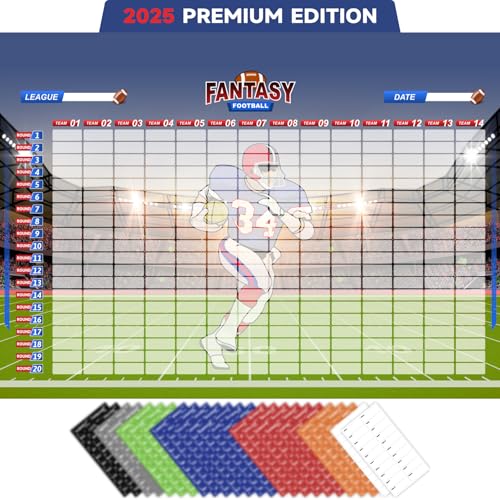 Dreamy Cubby Fantasy Football Draft Board for The 2025-2026 Season Kit, 5 Feet x 3.3 Feet Board – Premium Color Edition