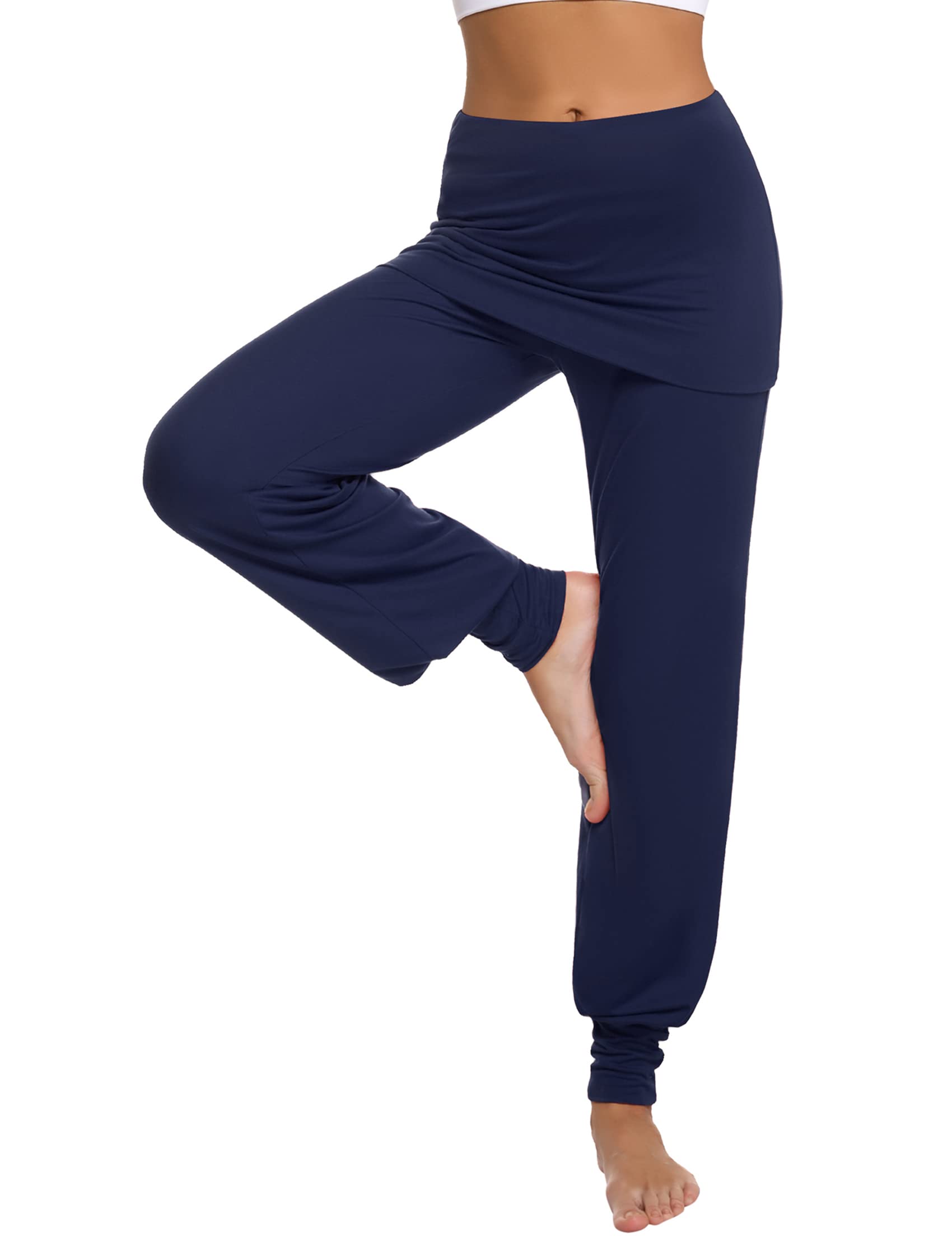 Terecey Yogahose Damen Lang mit Rock Yoga Hose Damen Baumwolle Lockere Hosen Bequeme Freizeithose Weite Jogginghose für Yoga Pilates Tanzen Joggen Schwarz