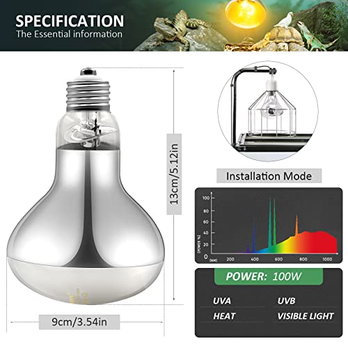 MIXJOY Lâmpada térmica de 100 W, luz solar UVA UVB de espectro completo para répteis e anfíbios