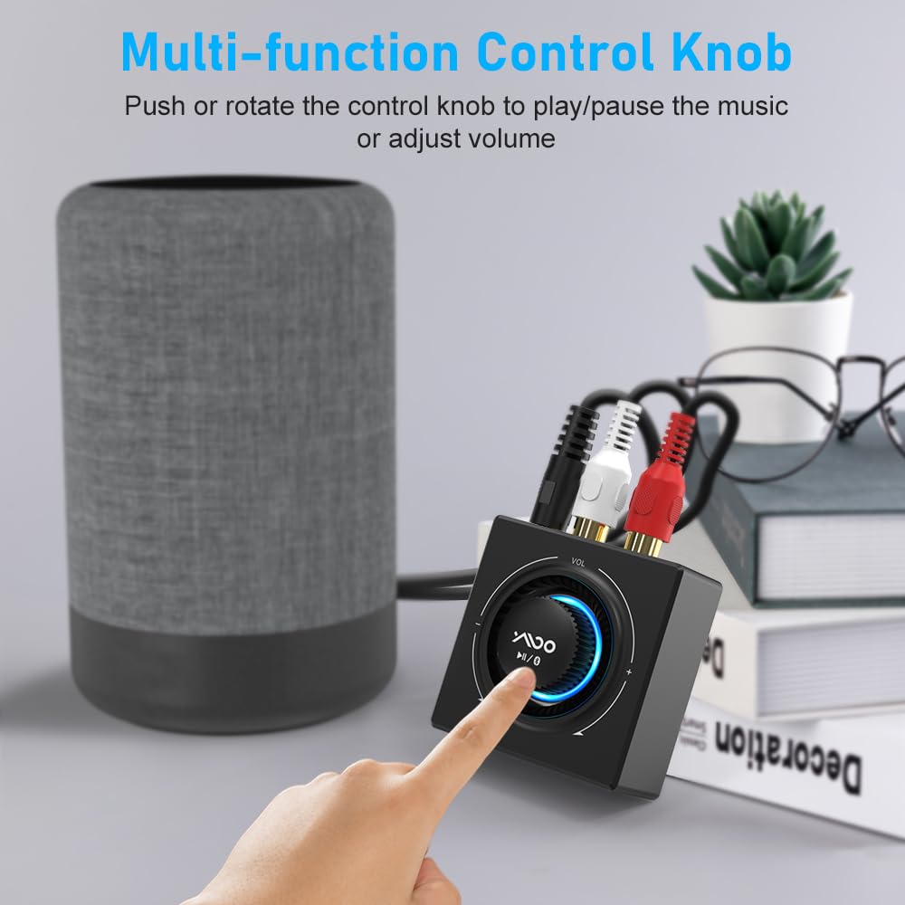 YMOO Bluetooth 5.3 Receiver for HiFi, Wireless Audio Adapter with AUX 3.5mm/RCA Jack, Long Range Music Adaptor Volume Control for Home Stereo/Amplifier from Smartphone/PC, Dual Link for Two Speakers
