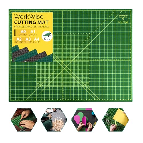 Extra Large 36' x 48' Self Healing Sewing Mat, WerkWise Rotary Cutting Mat, Double Sided 5-Ply 36x48 Inch Board for Quilting, Fabric, & Crafts, Designed for Use with Rotary Cutters (Green & Black)