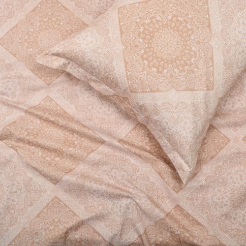 Image of Monte Carlo Eminence Double Bedsheet with 2 Pillow Covers | 144 TC Cotton Bedsheet for Double Bed | Soft & Breathable All Season Bedding Set | Beige Geometric Design | Bedsheet 87 x 100 Inches
