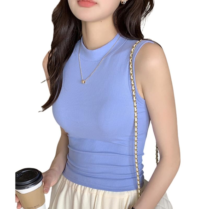ftk Women's Round Neck Sleeveless Vest | Ribbed Bottoming Shirt Inner Outer Top-picture-48