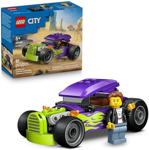LEGO City Hot Rod Race Car Building Toy for Kids - Pretend Play Set for Boys & Girls, Ages 5+ - Toy Car W/Racecar Driver Minfigure - Gift Idea for Birthdays - 60485