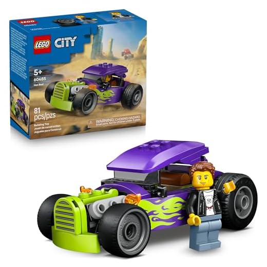 LEGO City Hot Rod Race Car Building Toy for Kids - Pretend Play Set for Boys & Girls, Ages 5+ - Toy Car W/Racecar Driver Minfigure - Gift Idea for Birthdays - 60485