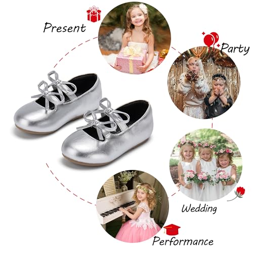Image of PHIRAMIN Toddler Flower Girl Dress Shoes - Little Girl Mary Janes Flats Wedding