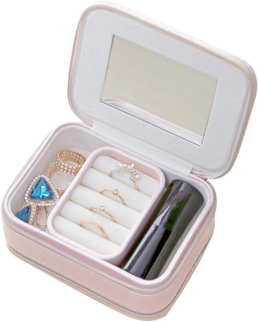 Portable PU Leather Jewelry Box with Zipper Earrings for Rings