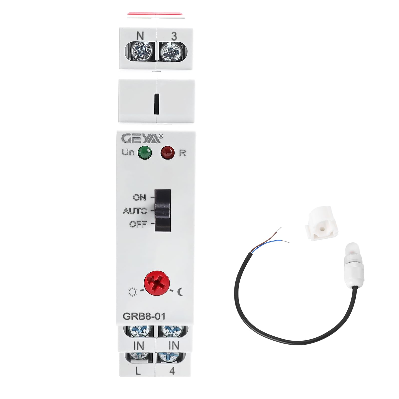 GEYA Relais photoélectrique avec capteur de lumière et minuterie crépusculaire pour rail DIN,mise en marche et arrêt automatiques(GRB8-01,AC110V-240V)