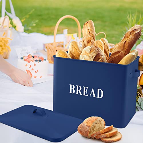 Teamfar Bread Box, 13.1‘’ X 11.8’’ X 7.3’’ Steel Metal Large Modern Classic Farmhouse Bread Container With Lid For Kitchen Countertop, High Capacity Bread Storage & Holds 2+ Loaves-Navy Blue #TOP6
