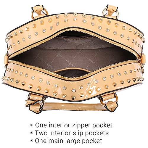 Dasein Women Patent Leather Purses Handbags Dome Satchel Purse Work Tote Structured Shoulder Bag With Long Strap (Camel) #TOP3