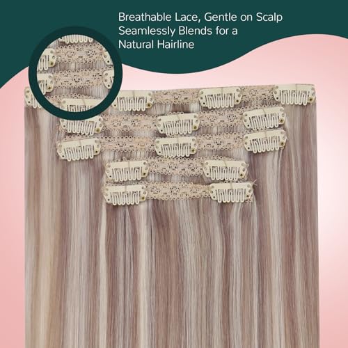 Image of Easyouth Clip in Human Hair Extensions Highlight Real Human Hair Extensions Clip ins Ash Blonde to Platinum Blonde Balayage Clips in Real Hair Extension for Women 20 Inch 7Pcs 120G