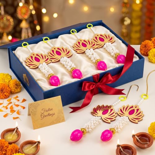 Image of JH Gallery Lotus Bud Tassel Hanging for Ganpati Decoration Setup for Home - Handmade Ganesh Chaturthi Backdrop, Pooja Room, Mandir & Main Door Toran (13 Inch, Pack of 10)