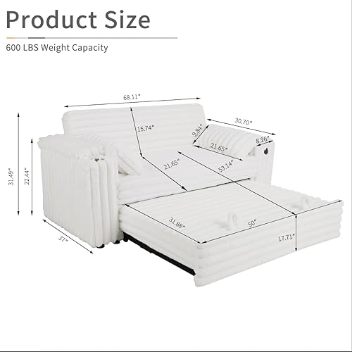 Miniatura 59 de sofá cama de terciopelo de 58 pulgadas, convertible 3 en 1 con bolsa de almacenamiento y respaldo ajustable, perfecto para espacios pequeños, sala 7