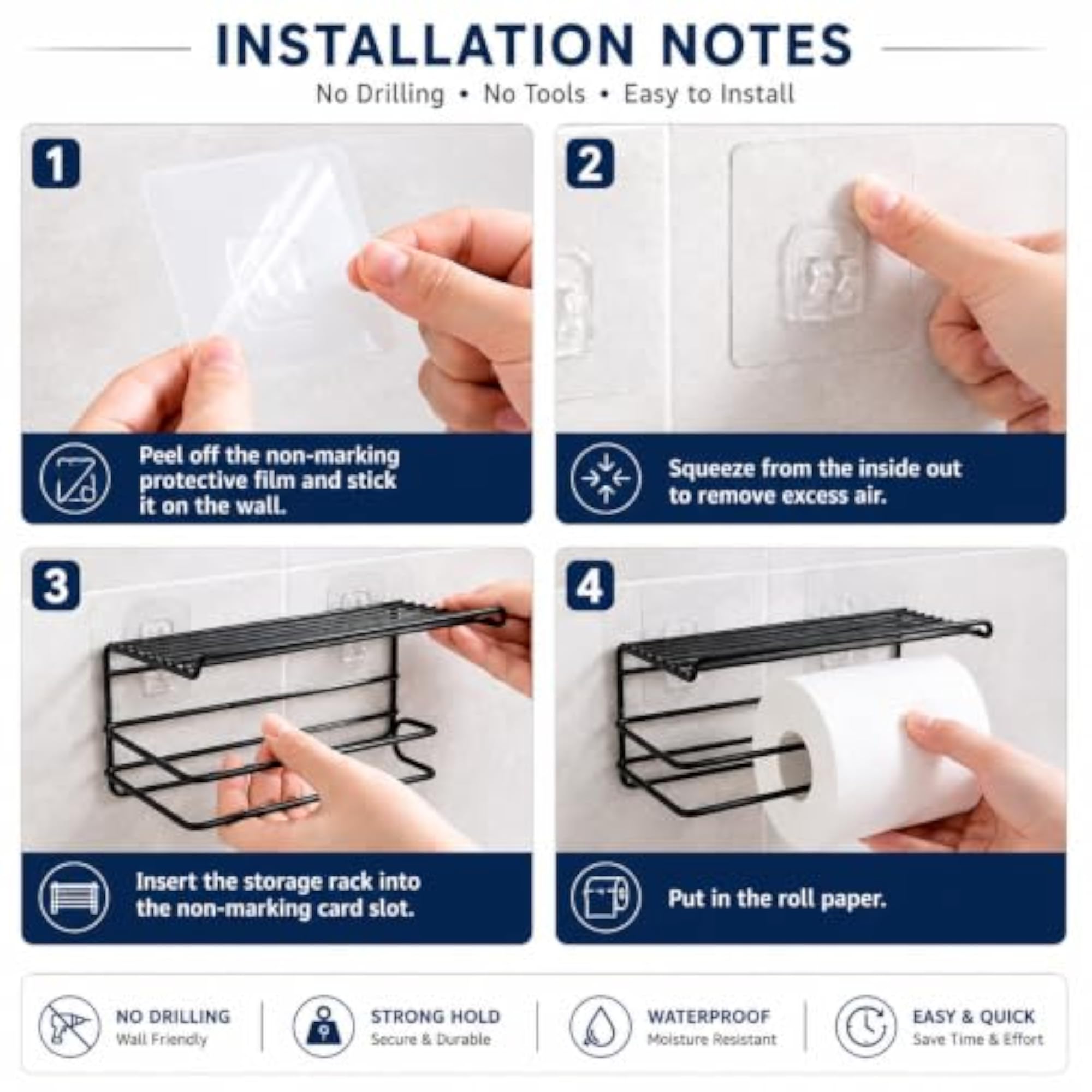 Adhesive Toilet Paper Holder with Shelf, 1 Pc