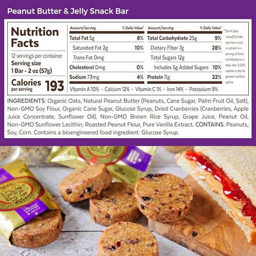 Image of Grab The Gold Cranberries Peanut Butter & Jelly Protein Snack Bars | 11g Plant-Based Protein Bars with Organic Oats, Whole Food Nutrition | Gluten-Free, Vegan, High-Fiber | 14 Bars Amazon Exclusive, Made in USA