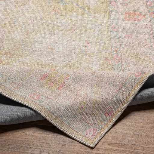 Image of Hauteloom Zinnia Vintage Distressed Faded Area Rug - Oriental Bohemian Turkish Floral Carpet - Machine Washable Rug - Stain Resistant - Pet Friendly - Pink, Green, Blue - 5'3 inch x 7' (5x7)