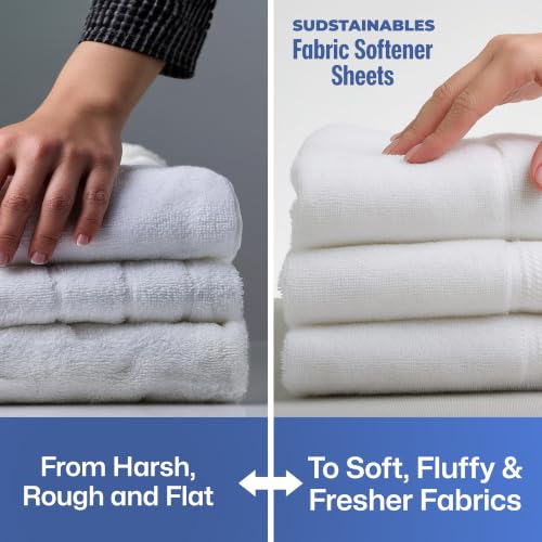 Image of Sudstainables Fabric Softener Sheets for Washer, Fresh Linen, 60 Loads | Softens fabrics, reduces static cling and wrinkles, compatible with all washing machines and dryers.