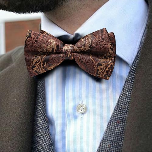 Image of YOHOWA Mens Bow Tie Set Paisley Pre-tied Bowties Adjustable with Handkerchief Cufflinks Gold Ring Set Wedding Prom Party