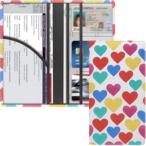 Image of LumiMokki Premium Car Registration & Insurance Card Holder with Magnetic Shut, Vehicle Glove Box Car Organizer - For Documents, Cards, License (Heart symbol)