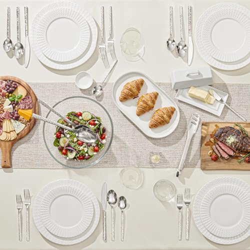 Image of KINGSTONE 45 Piece Hammered Silverware Set with Serving Utensils, 18 /10 Stainless Steel Flatware Set for 8, Cutlery Set for Home, Party, Wedding, Mirror Polished Dishwasher Safe