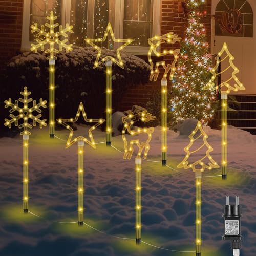 MaxEarn 8 Stück Weihnachts Lichterketten Außen, 4 Stil 8 Modi 144LED...