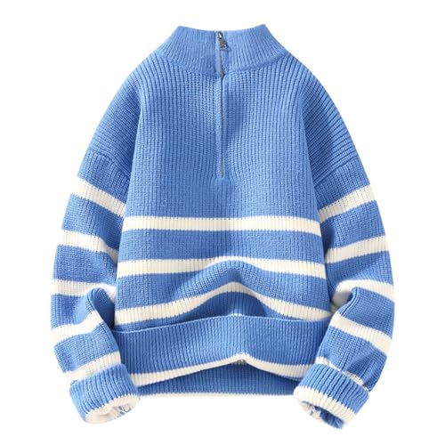 Men Quarter Zip Sweaters Fall Winter Mock Neck Sweaters Striped Long Sleeve Cable Knit Sweaters Fashion Jumper Tops
