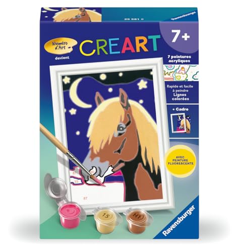 Ravensburger - CreArt Kids 8x12 cm - Numéro d'art - Cheval de Nuit - Kit de Peinture par numéros - avec Peinture phosphorescente - Dès 7 Ans - 25581