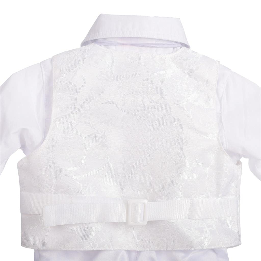 Lito Angels Ropa de Bautizo Traje de Boda Blanco para Bebe Niño, Manga Larga, Floral, Talla 6-24 Meses