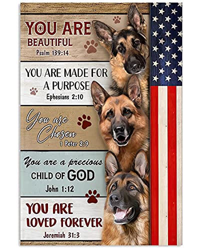 SIGNCHAT Poster en métal Berger allemand Independence 14 x 19,8 cm