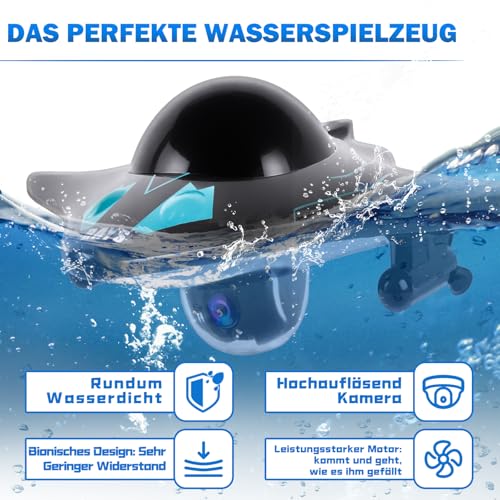Charmofun U Boot Ferngesteuert, Uboot Ferngesteuert, Ferngesteuertes Boot mit Kamera und App Steuerung, Wasserspielzeug für Freibäder und Teich, Fernsteuerboot für Kinder ab 8 Jahren