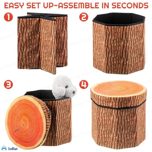 Image of FunBlast Fruit Design Multi-Functional Folding Storage Ottoman Box Organizer Cum Stool with Seat Cushion, Storage Boxes for Toys for Kids, MDF, Fabric (Tree) - Multicolor