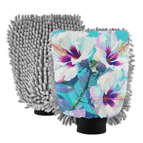 Sweet Mint Green Flowers Microfiber Car Wash Mitt Non Scratch Wash Mitts for Cars Car Washing Drying