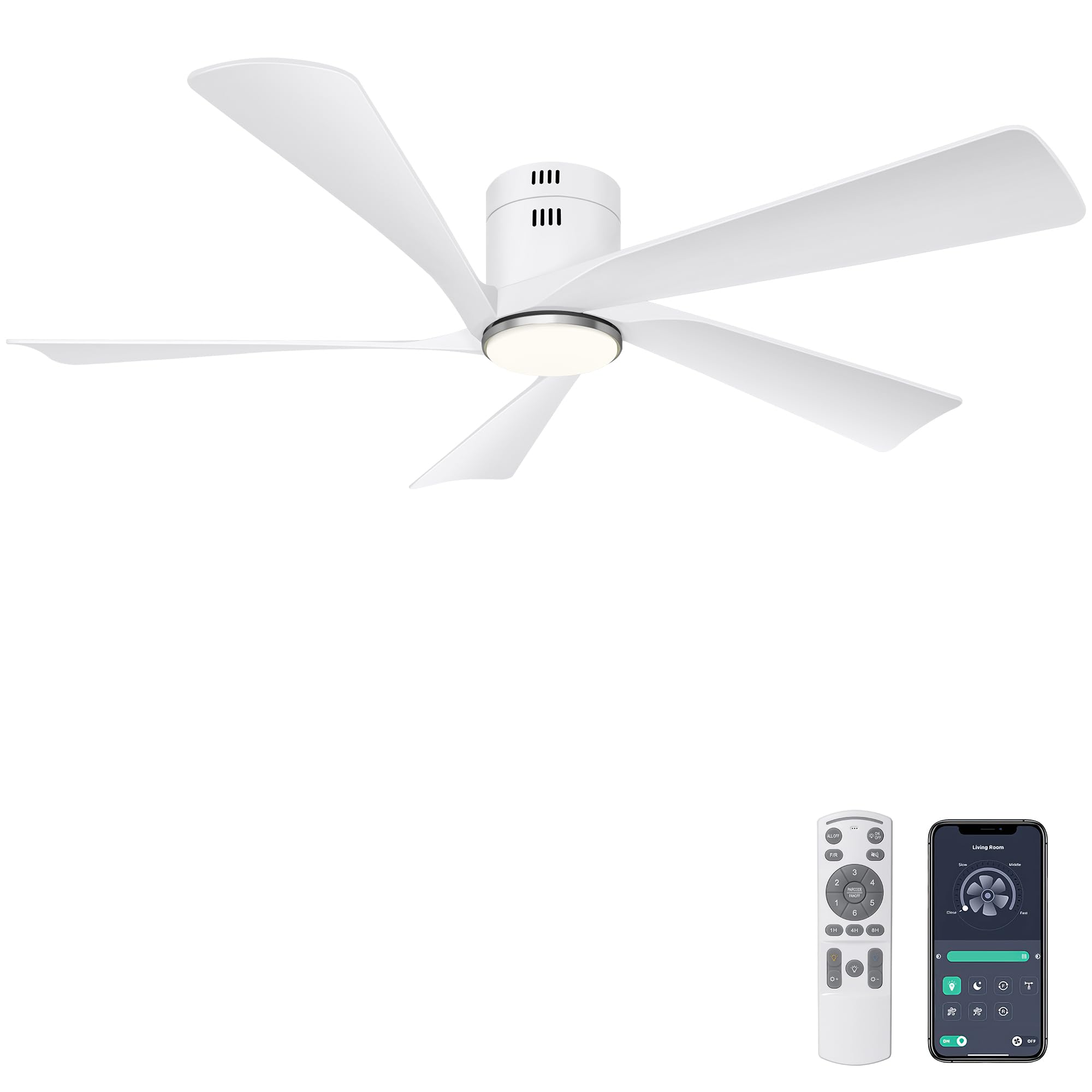 Ohniyou 132 cm Ventilatore da Soffitto con Luce, Telecomando e Controllo APP, Ventilatori da Soffitto per Esterni, Luce Regolabile, Motore DC Silenzioso, Reversibile per Camera da Letto, Soggiorno
