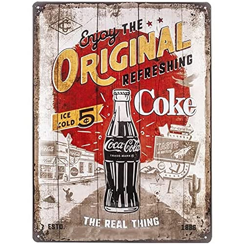 Nostalgic-Art Plaque Vintage, Coca-Cola – Original Coke Highway 66 – Idée de Cadeau pour Fans de Coke, en métal, Déco Design Retro, 30 x 40 cm