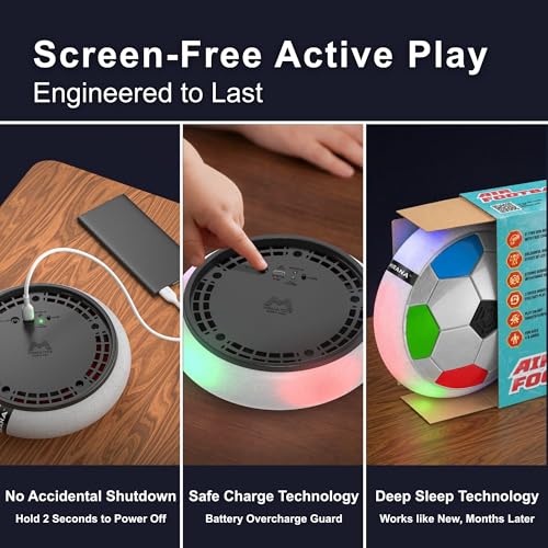 Image of Mirana 3-Mode Rechargeable Hover Football for Kids | Indoor Electric Air Football with LED Lights | Birthday Gift for Boys | BIS Certified | Made in India | Silver