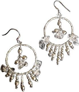 カレンシルバーとクオーツのロングピアス エス トライバル カレン族 フープピアス フリンジ タッセ