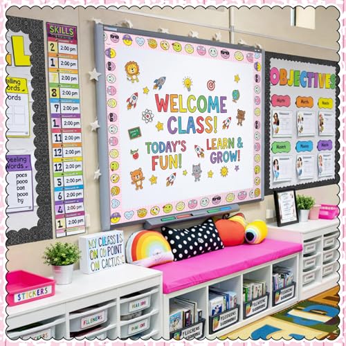 Gilprop 2 Pcs 100 ft Composition Notebook Happy Face Bulletin Board Borders Back to School Classroom Decoration, Smile Scalloped Trim, Preschool Kindergarten Office Teacher Suppy Party Wall Decor - Image 4