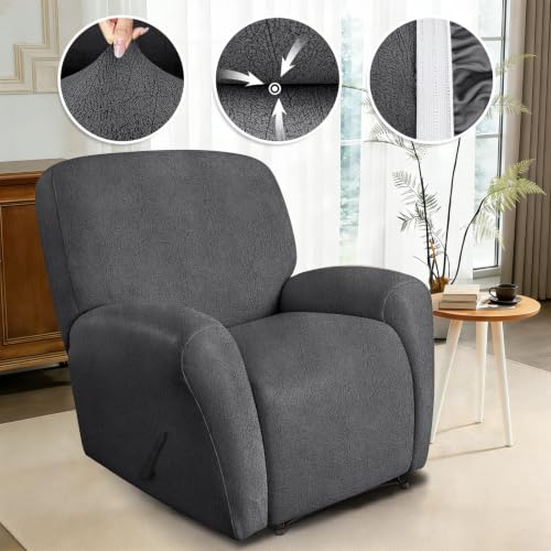 Image of ANARACHON Leather Like Recliner Chair Covers Heavy Duty, 4 Pieces Recliner Cover for Recliner Chair, Leather Cover for Recliner slipcovers Washable for Pets (256Dark Gray)