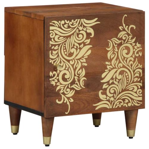 Table de chevet avec porte en bois massif manguier 40x33x46 cm couleur miel bronze boutons en laiton, table de chevet moderne chambre spacieuse chambre à coucher