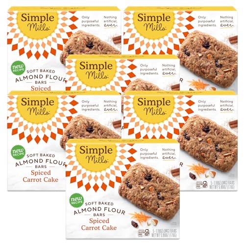 Image of Simple Mills Almond Flour Snack Bars, Spiced Carrot Cake - Gluten Free, Made with Organic Coconut Oil, Breakfast Bars, Healthy Snacks, Paleo Friendly, 6 Ounce (Pack of 6)