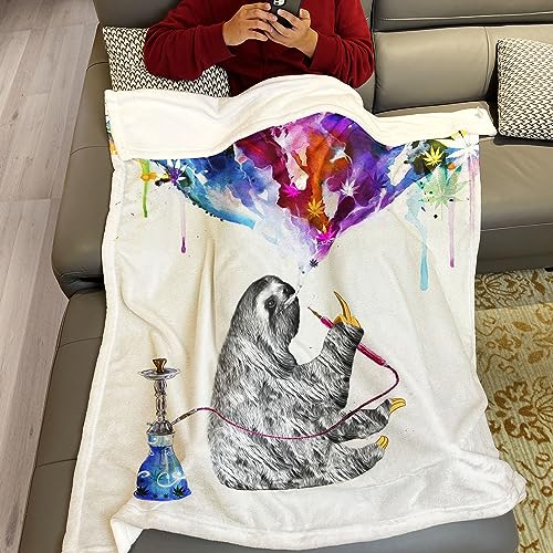 Sxchen Plush Throw Blanket 60 X 80 Inch, Sloth Spouting Out Of A Watercolor Sky For Adults And Kids Animal Lovers #TOP3