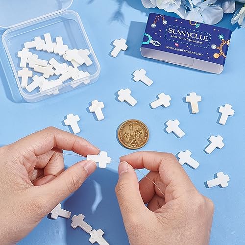 SUNNYCLUE 1 Box About 46Pcs Cross Beads Mini Cross Charms Natural Sea Shell Cross Bead Small White Crucifix Beads Bulk Tiny Crosses Loose Spacer Beads for Jewellery Making Beading Kits DIY Supplies - Image 3