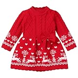 Odizli Neugeborene Baby M�dchen Weihnachtsoutfit Mein Erstes Weihnachten Kleid Herbst Winter Langarm Elch Weihnachtspullover Pulloverkleid Strickkleid Weihnachtskleid Winterkleid Rot 9-12 Monate