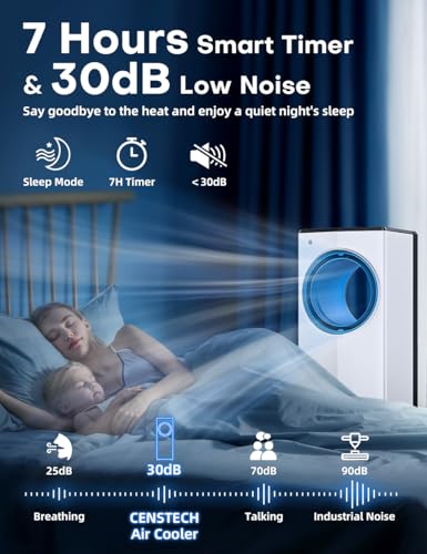 Image of Windowless Air Conditioner, 27 inch Bladeless Evaporative Air Cooler with 4 Modes & 3 Speeds, Double Tanks for 24H Cooling, 25FT Remote, 7H Timer, 360 Swing Portable Swamp Cooler Air Conditioner