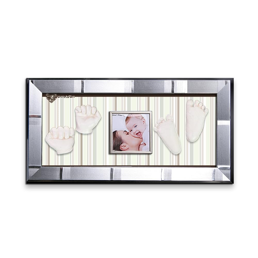 Momspresent Baby Hand Print and Foot Print Deluxe Casting kit with Silver Frame9 Gold
