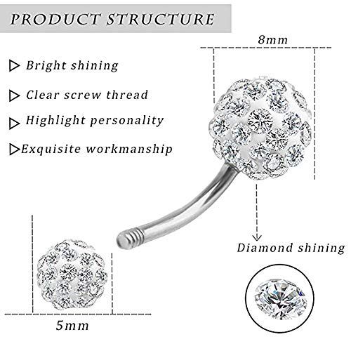 Gabry&jwl Crystals Belly Button Rings14G Stainless Steel Curve Navel Rings Shamballa CZ Sparkly Disco Balls Belly Rings Belly Piercing Jewelry for Women2