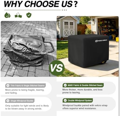 Porch Shield Waterproof Universal Generator Cover 32 x 24 x 24 inch - for Most Generators 5000-10000 Watt, Black - 4