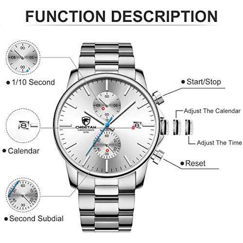 GOLDEN HOUR Men's Watches with Silver Plated Stainless Steel and Metal Casual Waterproof Chronograph Quartz Watch, Auto Date in White Dial by GOLDEN HOUR - Used condition - Image 3